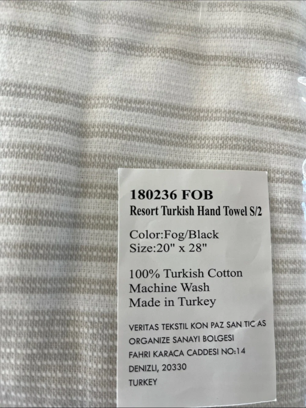 New Frontgate Resort Collection Turkish Hand Towel Set 2 Fog White Black NWT